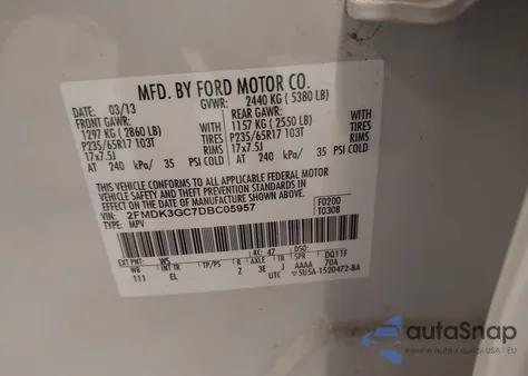 2013 Ford Edge Se from USA, damaged, VIN 2FMDK3GC7DBC05957